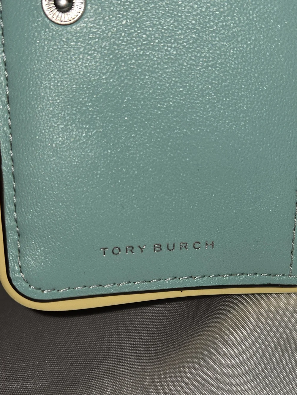 Tory Burch Quilted Aqua Leather Wristlet with Yellow Trim EUC